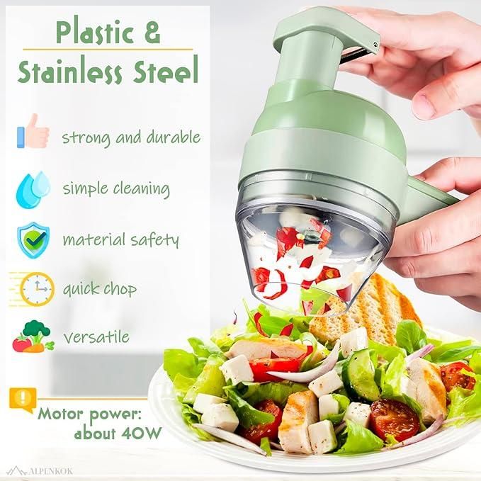 4-in-1 Electric Vegetable Cutter & Chopper Set – Portable Multifunction Kitchen Gadget
