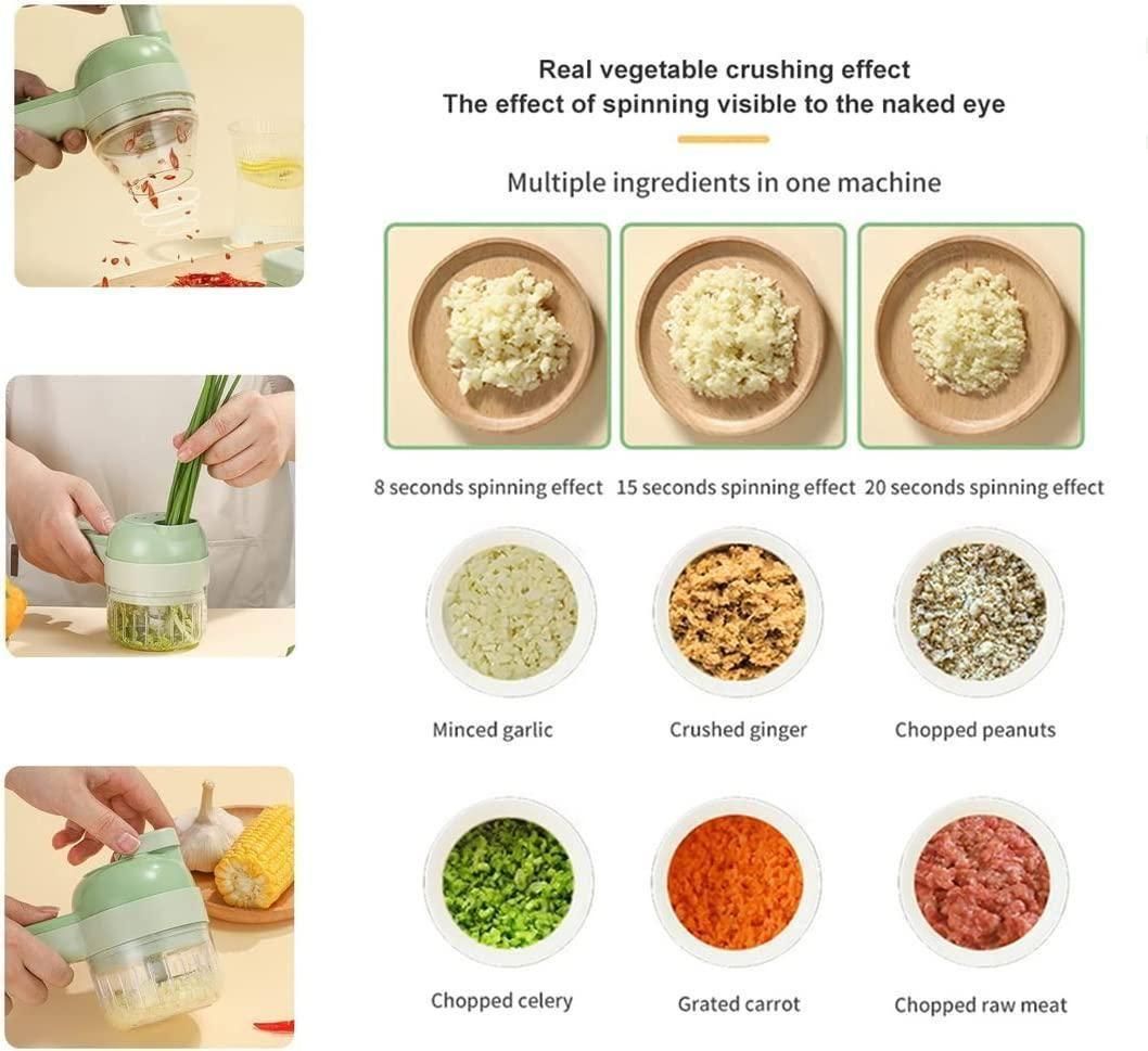 4-in-1 Electric Vegetable Cutter & Chopper Set – Portable Multifunction Kitchen Gadget