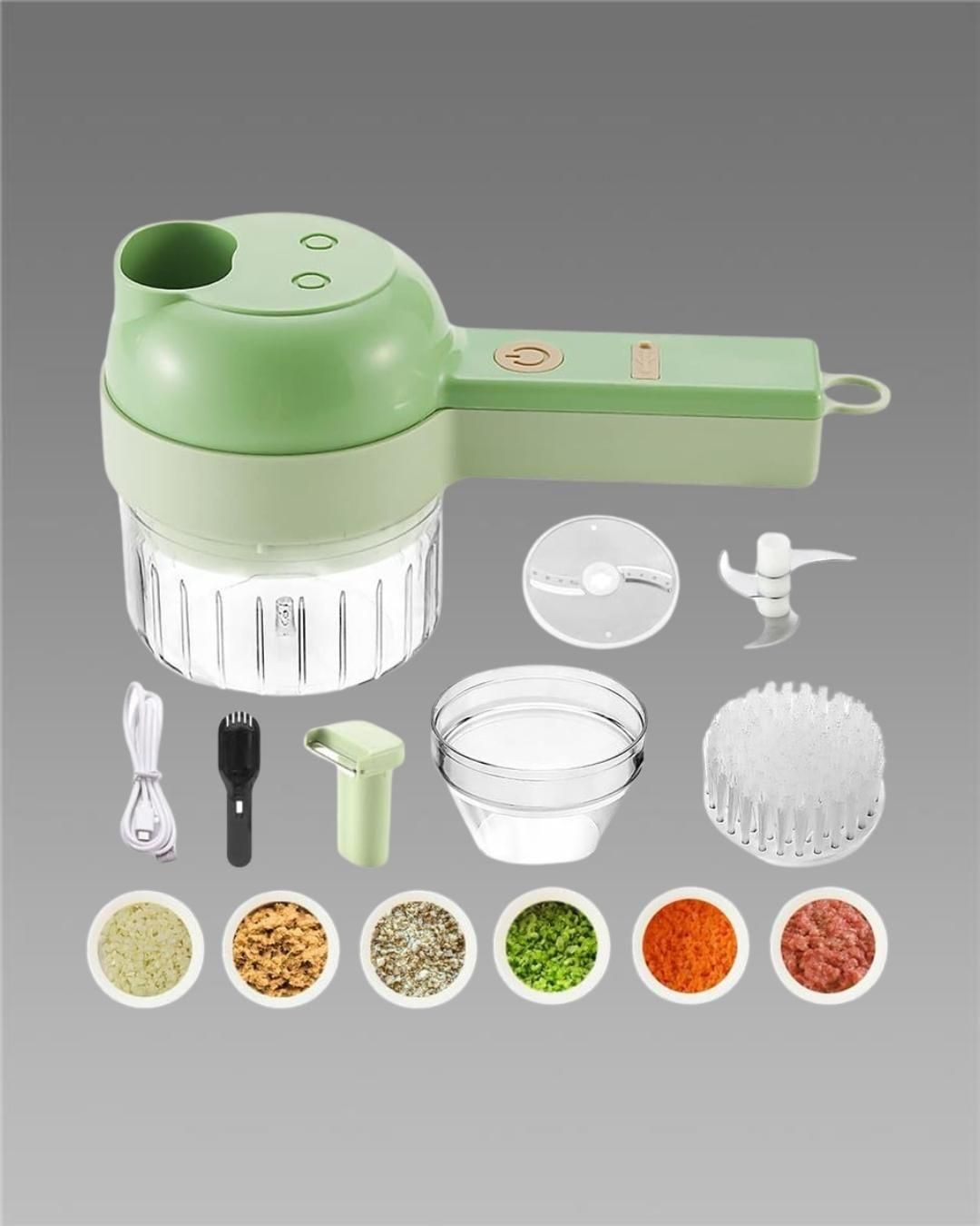 4-in-1 Electric Vegetable Cutter & Chopper Set – Portable Multifunction Kitchen Gadget